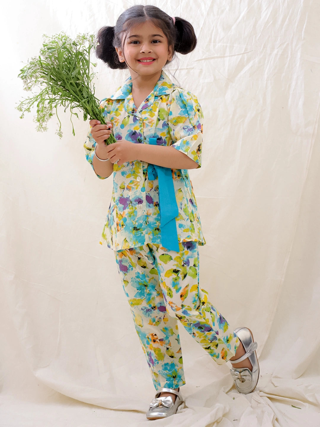 BownBee Short Sleeves Pure Cotton Top & Pants Set For Girls