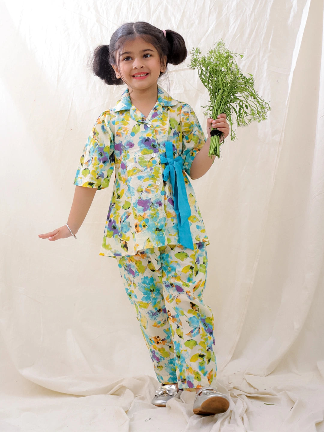 BownBee Short Sleeves Pure Cotton Top & Pants Set For Girls