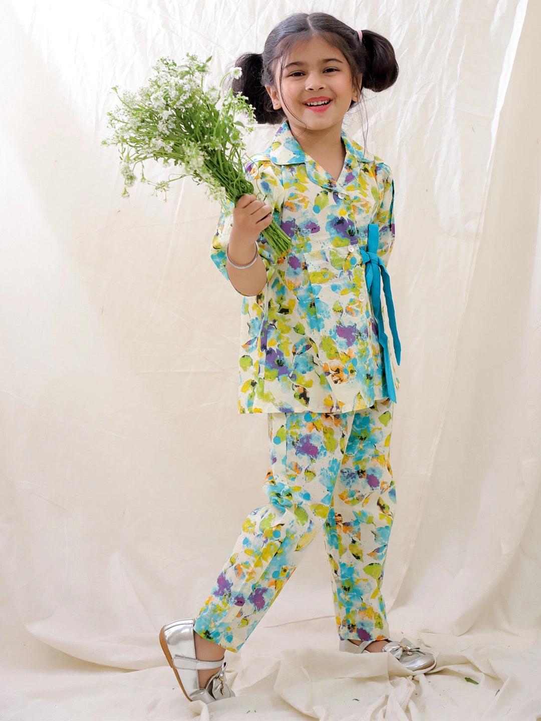 BownBee Short Sleeves Pure Cotton Top & Pants Set For Girls