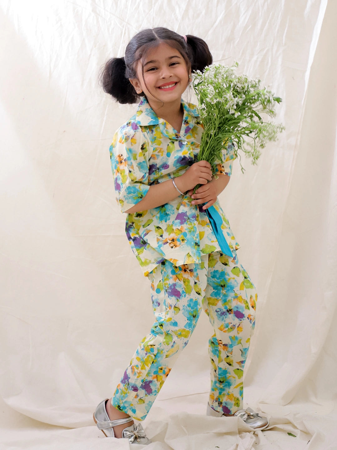 BownBee Short Sleeves Pure Cotton Top & Pants Set For Girls