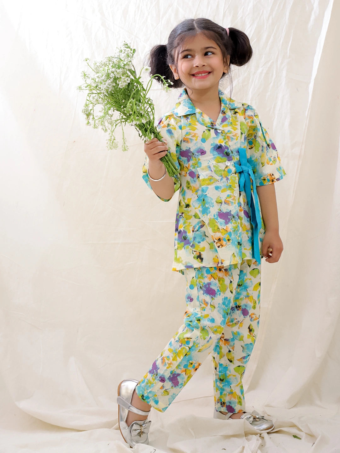 BownBee Short Sleeves Pure Cotton Top & Pants Set For Girls