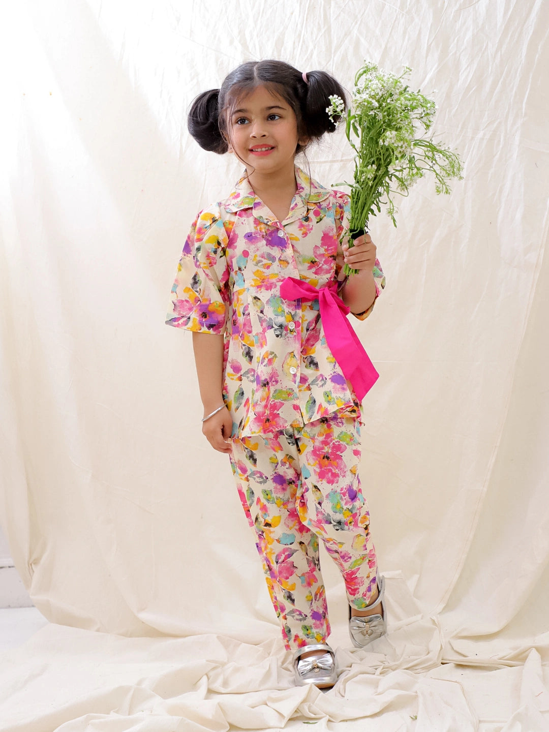 BownBee Short Sleeves Pure Cotton Top & Pants Set For Girls