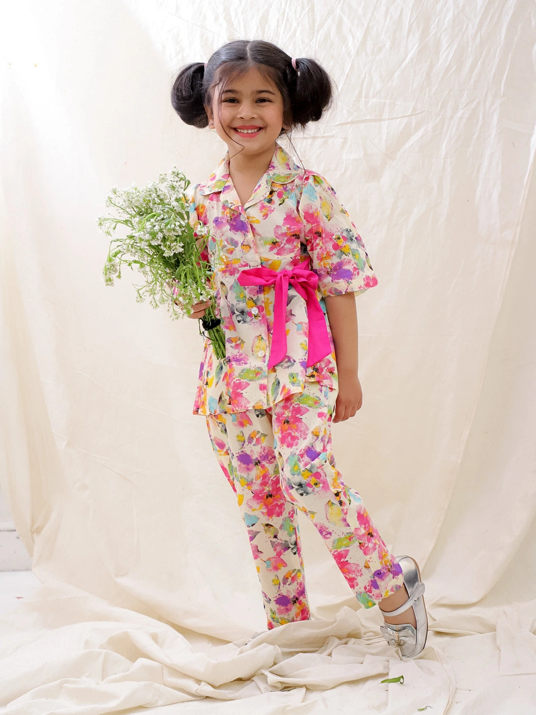 BownBee Short Sleeves Pure Cotton Top & Pants Set For Girls