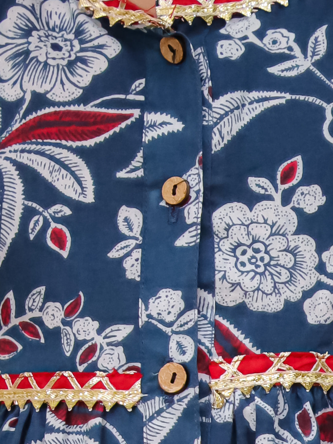 BownBee Floral  3/4th Sleeves Top & Bottom Ethnic Clothing Set For Girls - Blue