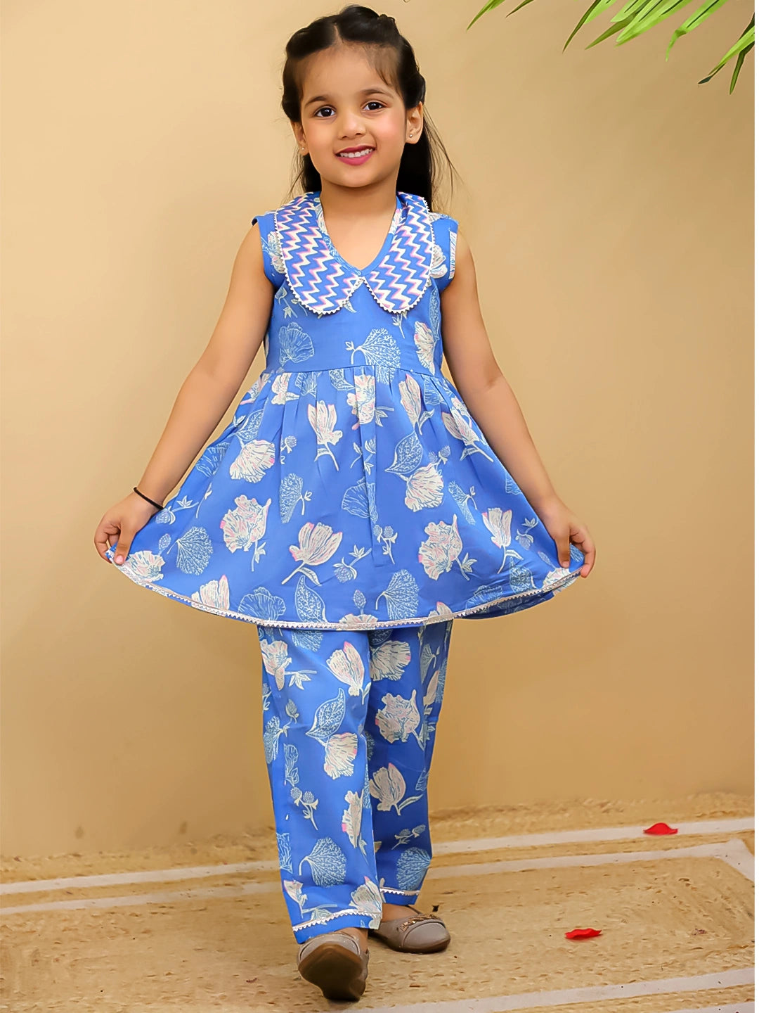 BownBee Floral Sleeveless Clothing Set for Girls | Ethnic Wear for Kids