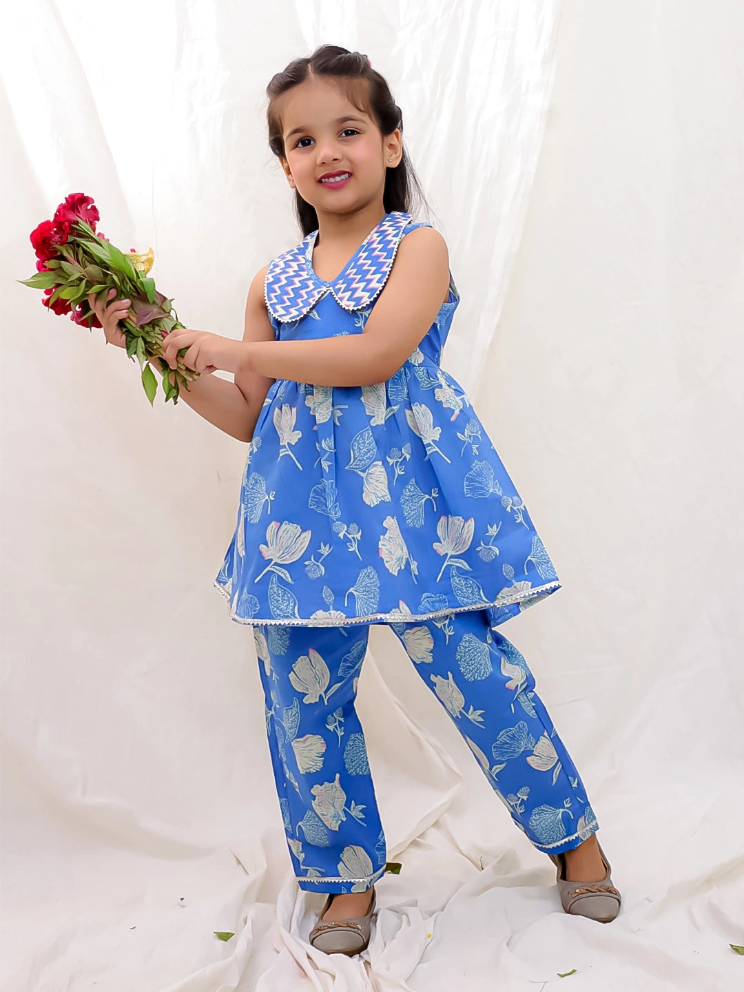 BownBee Floral Sleeveless Clothing Set for Girls | Ethnic Wear for Kids