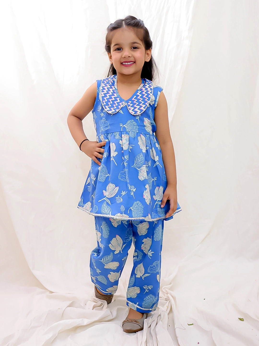 BownBee Floral Sleeveless Clothing Set for Girls | Ethnic Wear for Kids