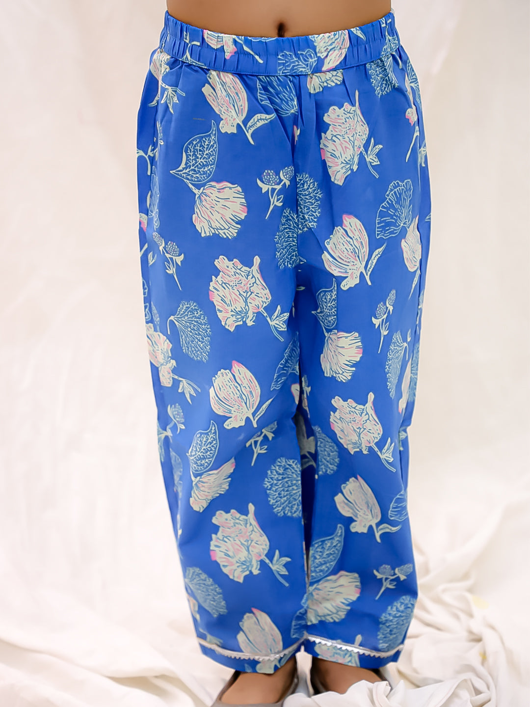 BownBee Floral Sleeveless Clothing Set for Girls | Ethnic Wear for Kids - Blue