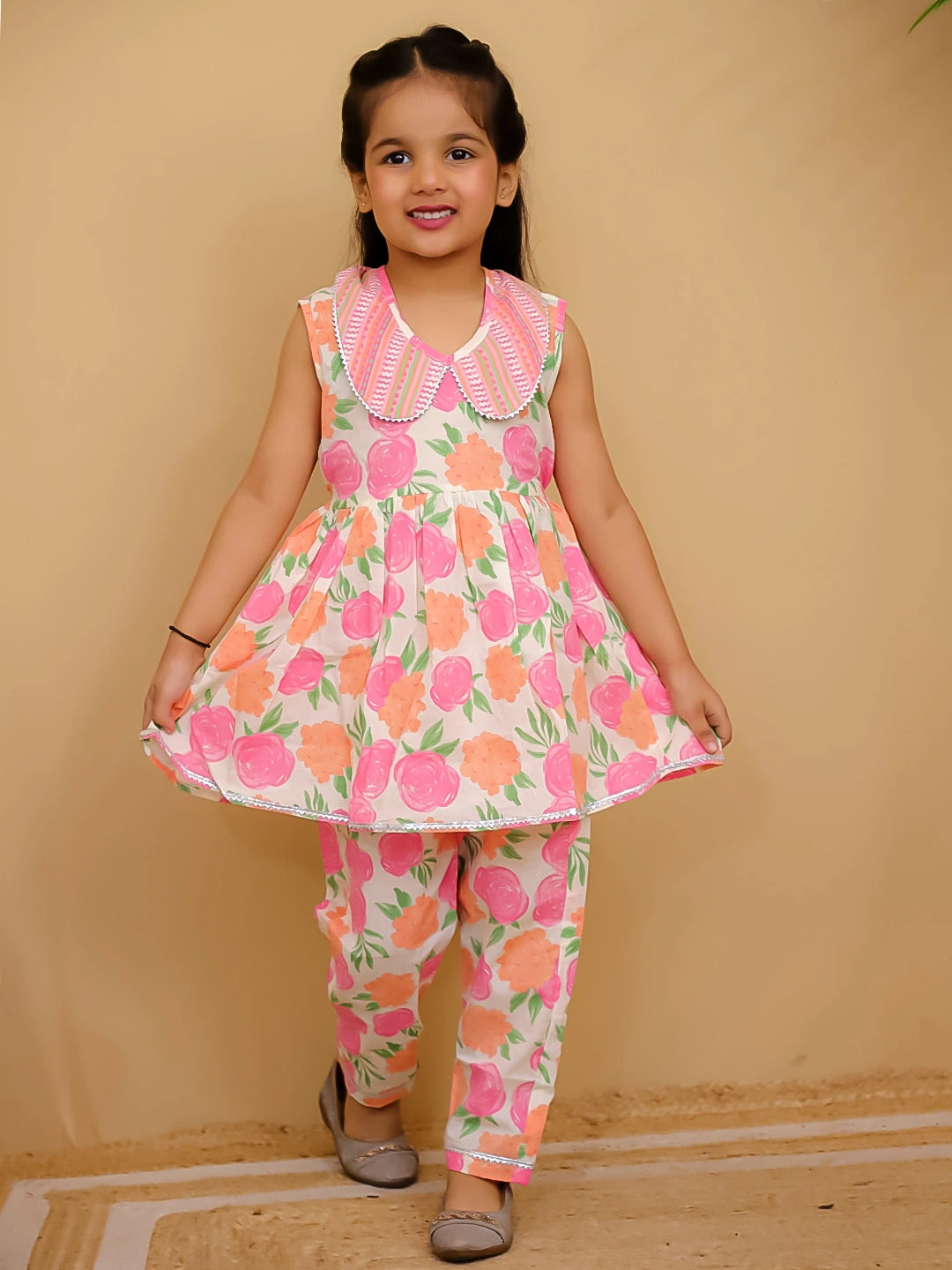 BownBee Floral Sleeveless Clothing Set for Girls | Ethnic Wear for Kids