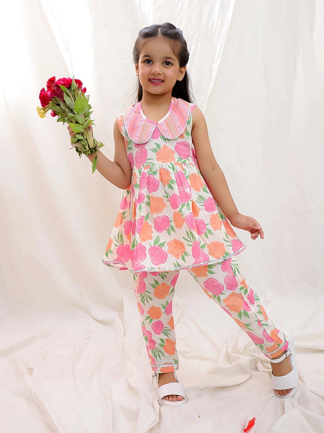 BownBee Floral Sleeveless Clothing Set for Girls | Ethnic Wear for Kids