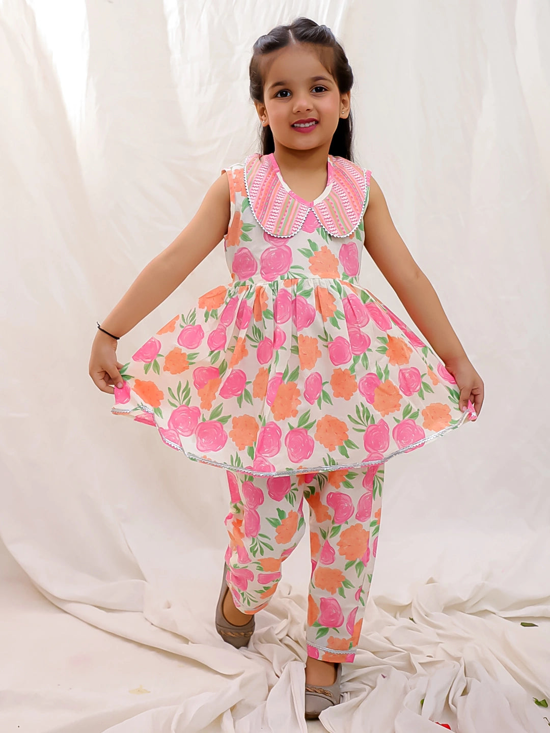 BownBee Floral Sleeveless Clothing Set for Girls | Ethnic Wear for Kids