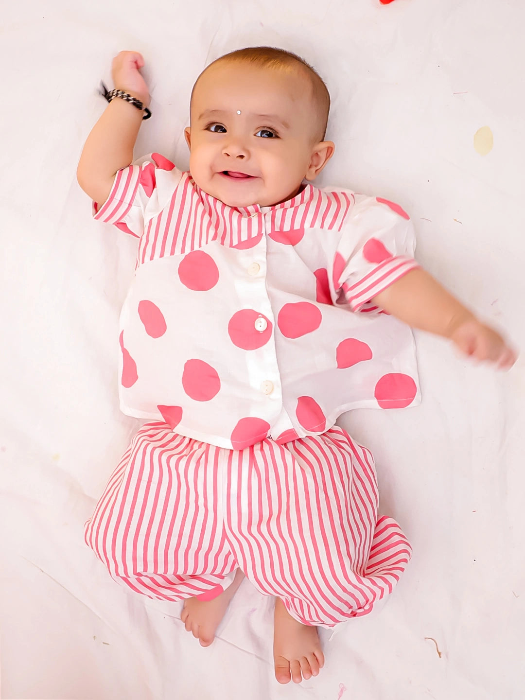 Bownbee Girls Cotton Clothing Set For Infants  - Polka Dots - Yellow