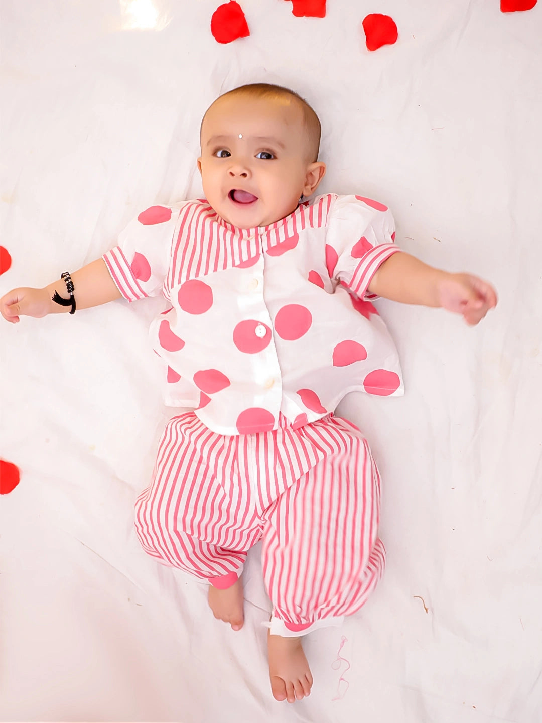 Bownbee Girls Cotton Clothing Set For Infants  - Polka Dots - Yellow