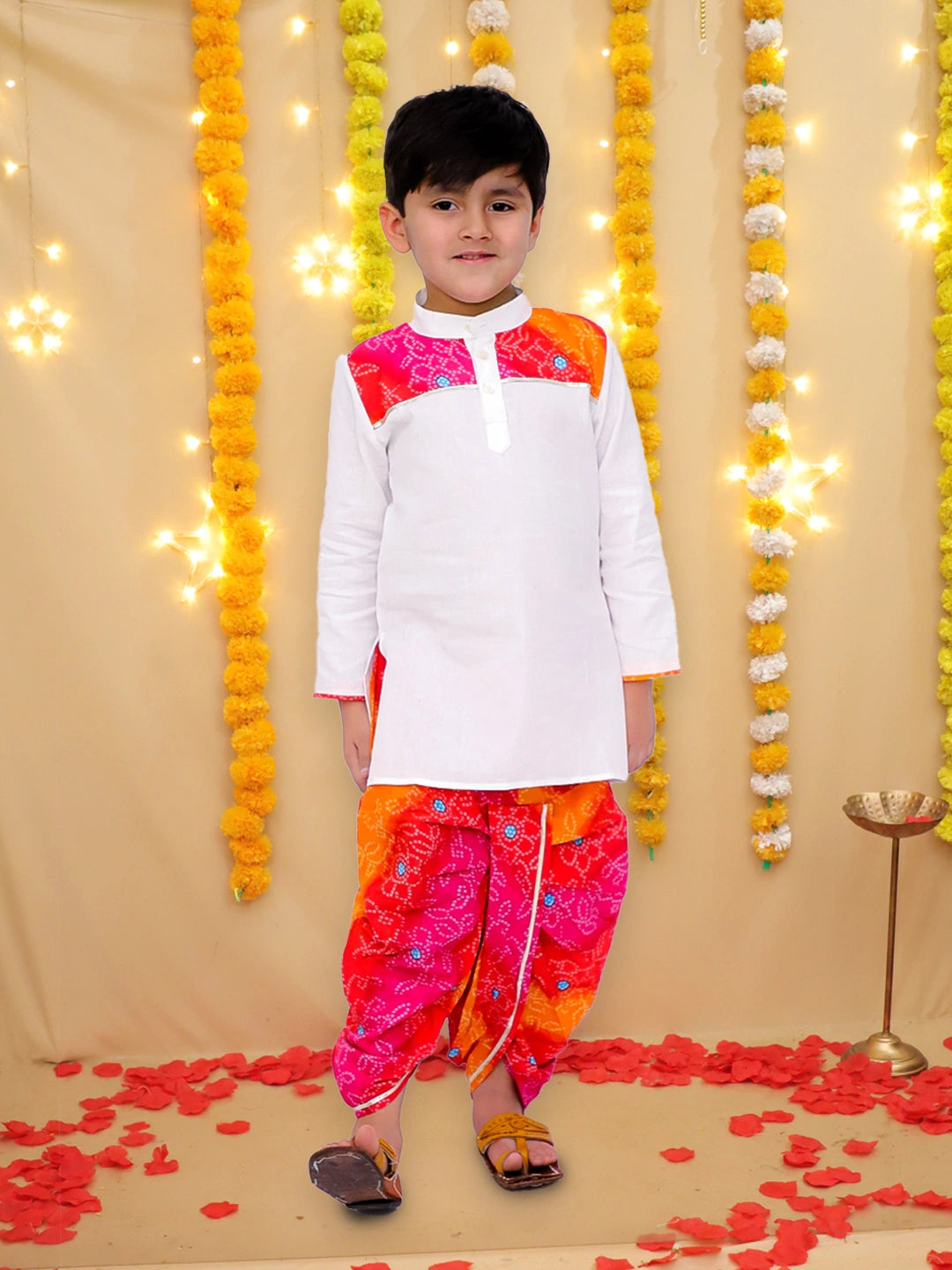 BownBee Ethnic Pure Cotton Lehriya Kurta Dhoti Set For Boys