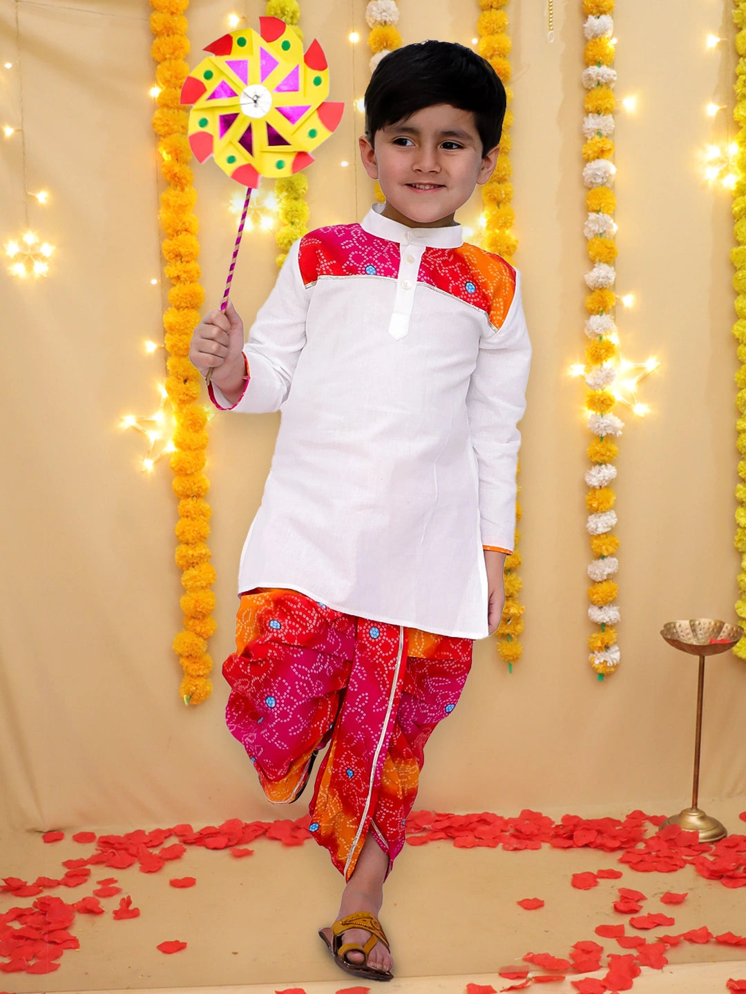BownBee Ethnic Pure Cotton Lehriya Kurta Dhoti Set For Boys