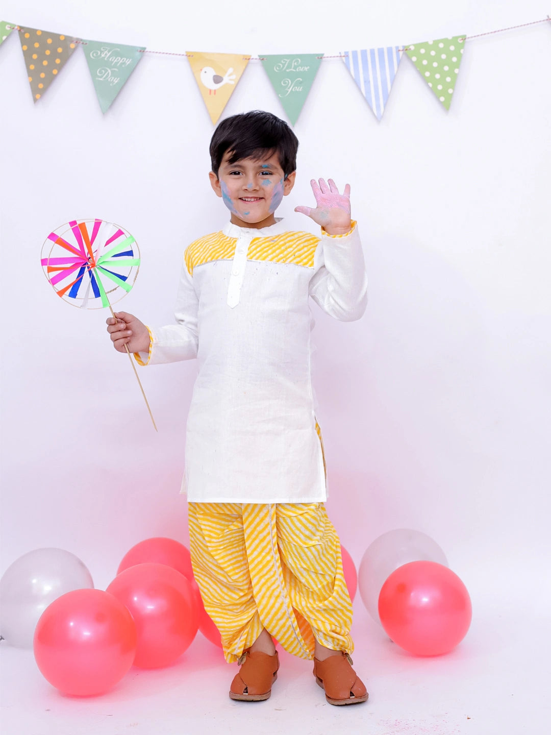BownBee Ethnic Pure Cotton Lehriya Kurta Dhoti Set For Boys