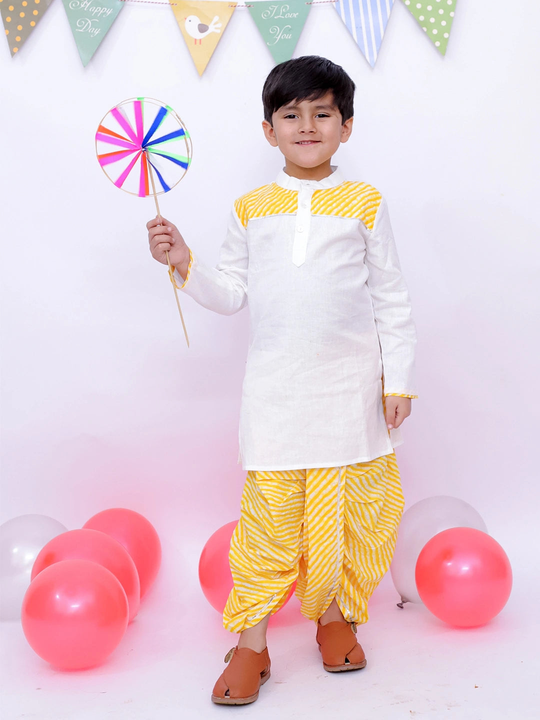 BownBee Ethnic Pure Cotton Lehriya Kurta Dhoti Set For Boys