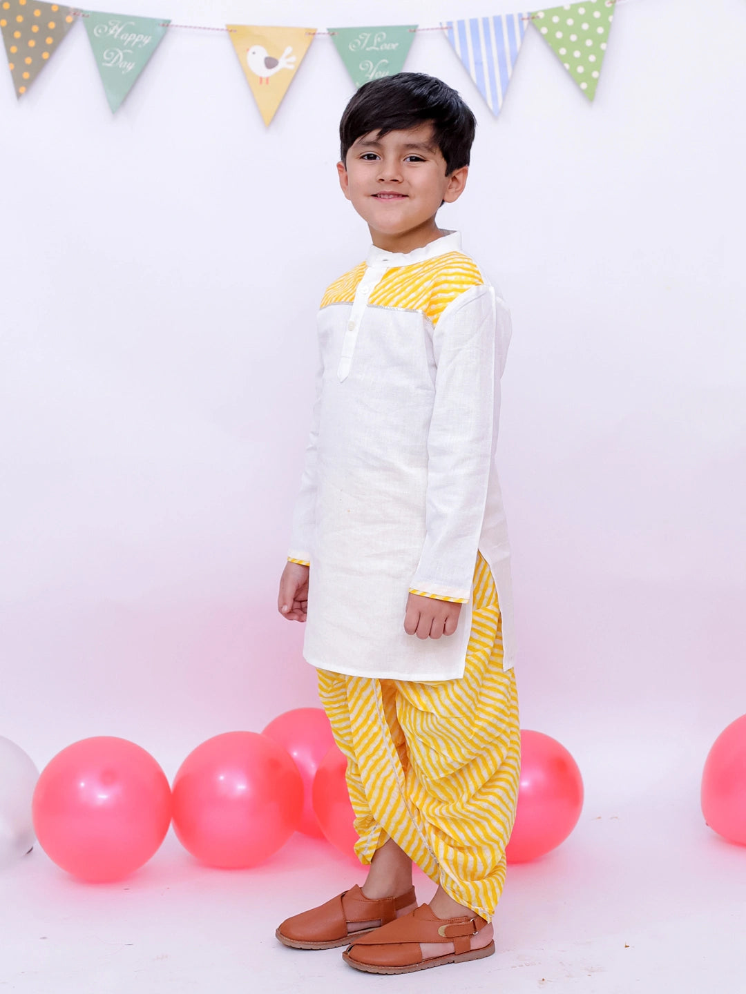 BownBee Ethnic Pure Cotton Lehriya Kurta Dhoti Set For Boys
