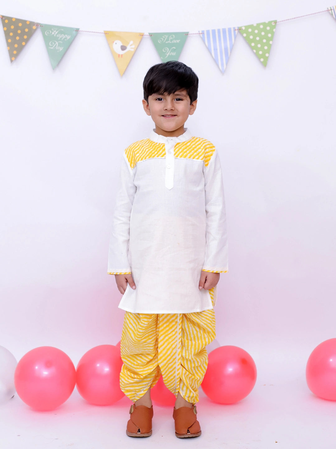BownBee Ethnic Pure Cotton Lehriya Kurta Dhoti Set For Boys