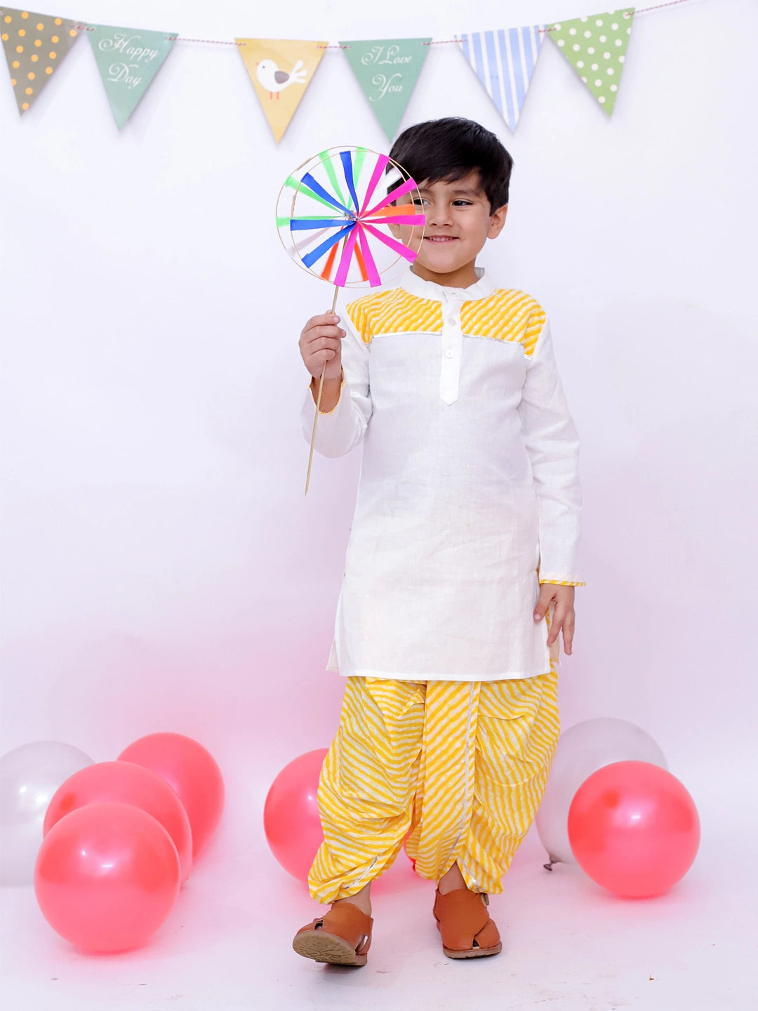 BownBee Ethnic Pure Cotton Lehriya Kurta Dhoti Set For Boys