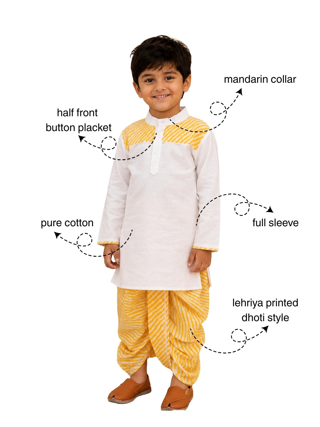 BownBee Ethnic Pure Cotton Lehriya Dhoti Kurta  Set For Boys