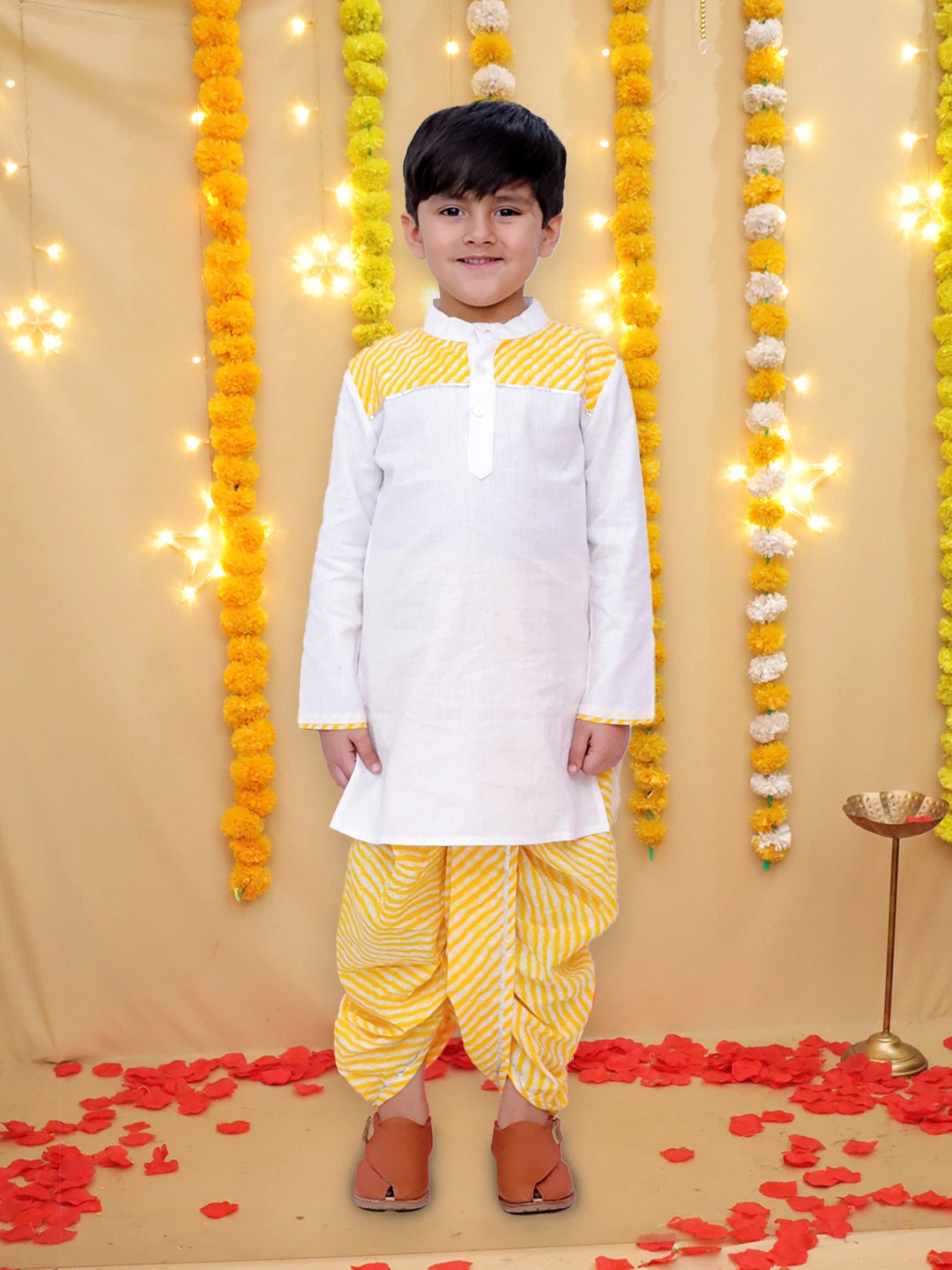BownBee Ethnic Pure Cotton Lehriya Dhoti Kurta  Set For Boys