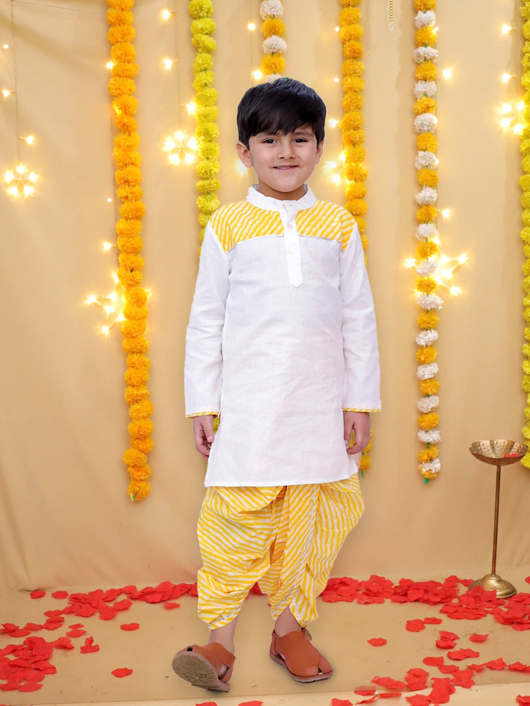 BownBee Ethnic Pure Cotton Lehriya Dhoti Kurta  Set For Boys