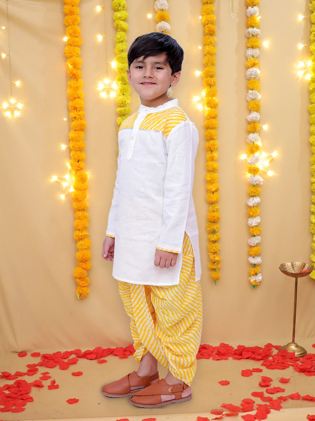 BownBee Ethnic Pure Cotton Lehriya Dhoti Kurta  Set For Boys