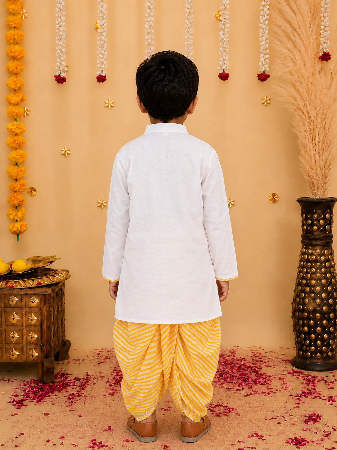 BownBee Ethnic Pure Cotton Lehriya Dhoti Kurta  Set For Boys