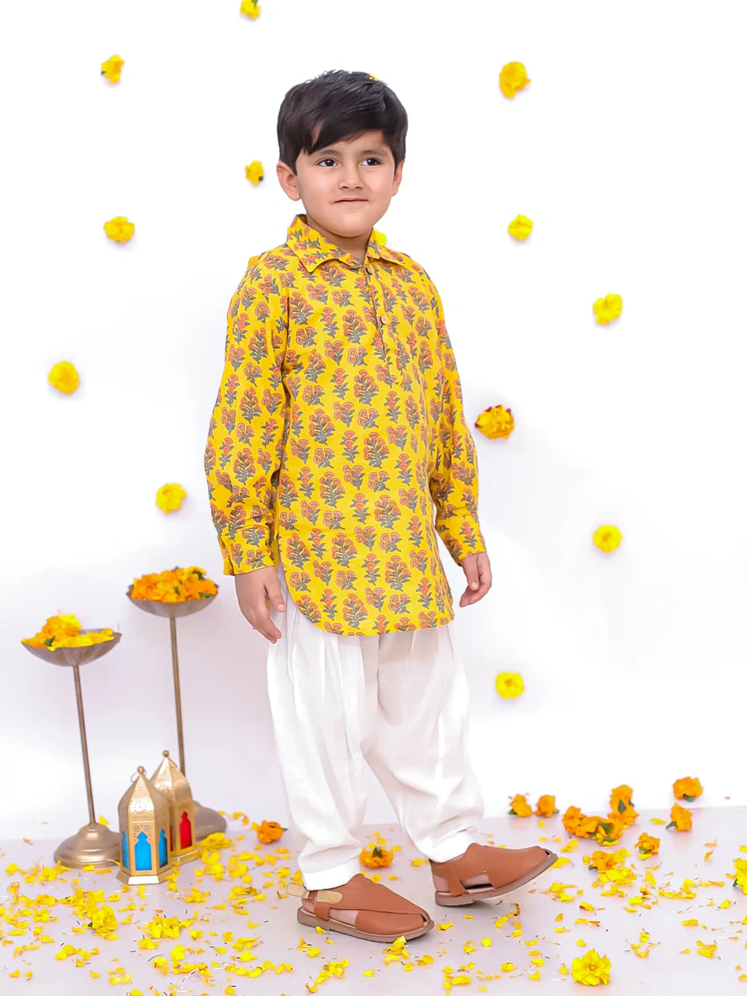 BownBee Pure Cotton Printed Pathani Kurta Salwaar Set For Boys