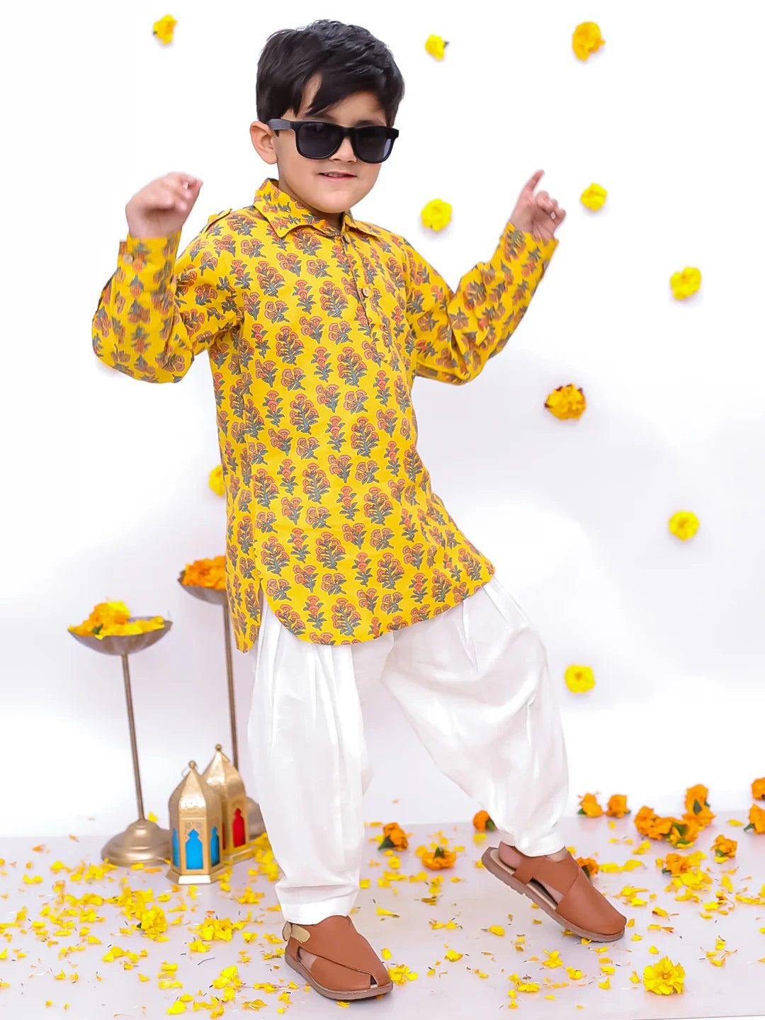 BownBee Pure Cotton Printed Pathani Kurta Salwaar Set For Boys