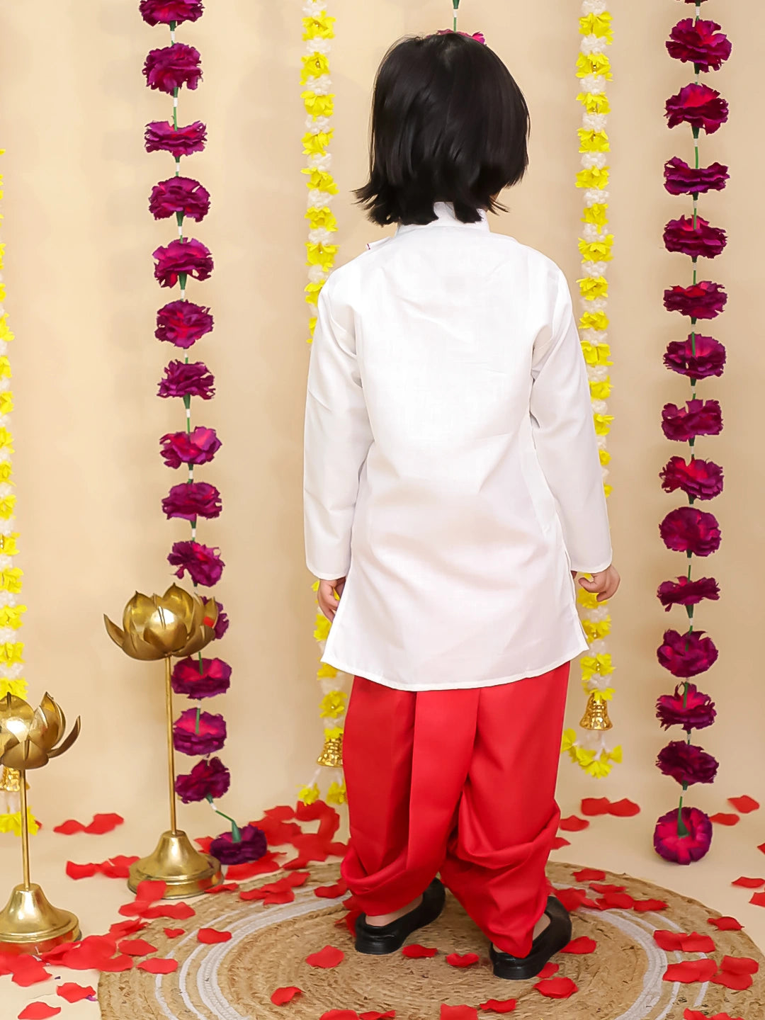 BownBee Lotus Embroidered Suit & Dhoti Kurta Sibling Set