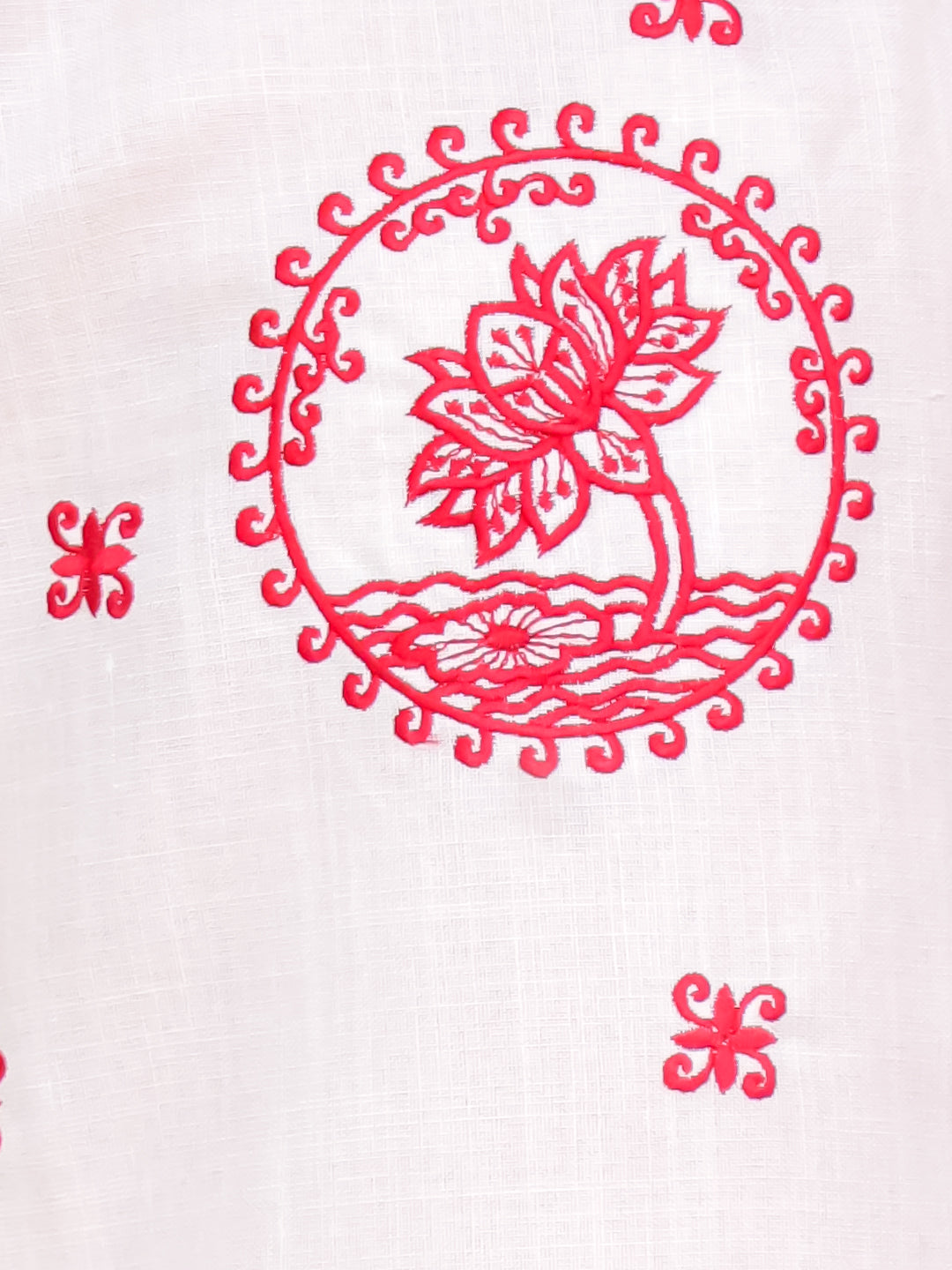 BownBee Lotus Embroidered Suit & Dhoti Kurta Sibling Set - White