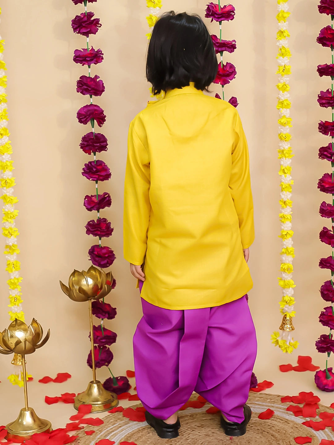 BownBee Lotus Embroidered Suit & Dhoti Kurta Sibling Set