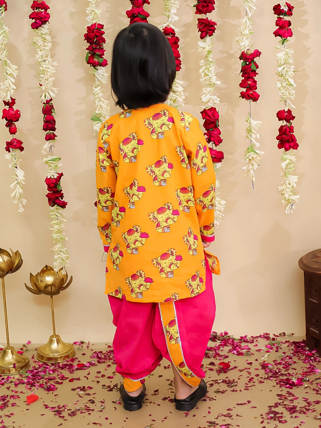 BownBee Elephant Embroidered Suit And Dhoti Kurta Sibling Set