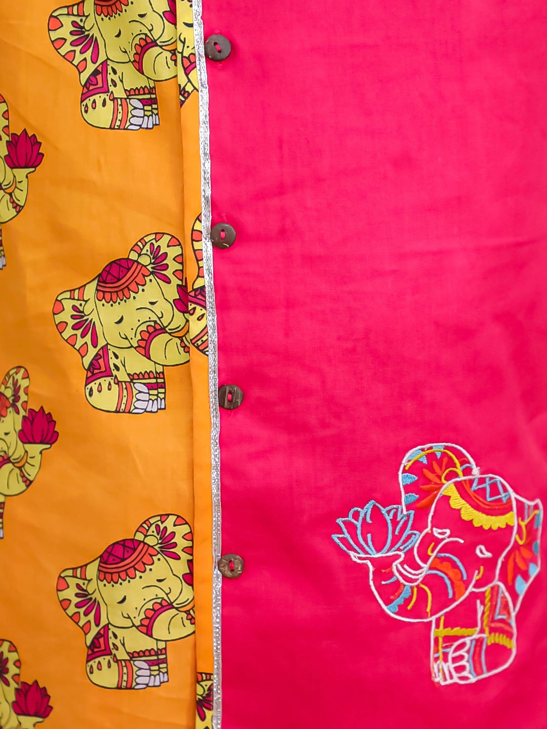 BownBee Pure Cotton Embroidered Elephant Print Dhoti Kurta for Boys Traditional Festive Wear