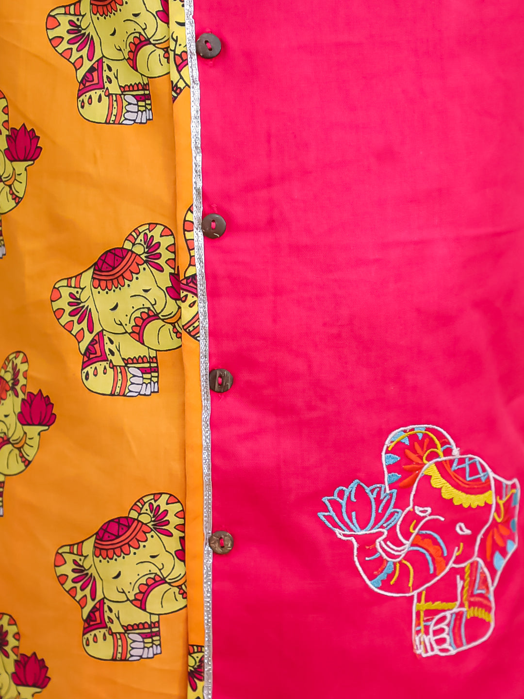 BownBee Pure Cotton Embroidered Elephant Print Dhoti Kurta for Boys | Traditional Festive Wear – Orange