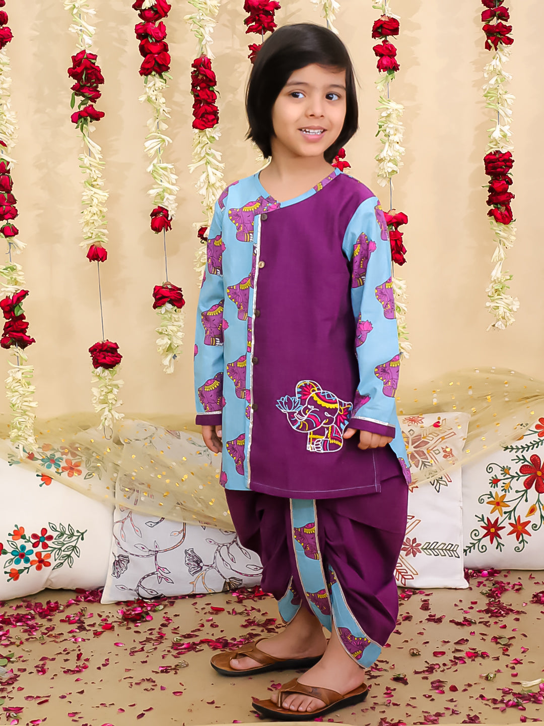 BownBee Pure Cotton Dhoti Kurta & Bandana Set Combo