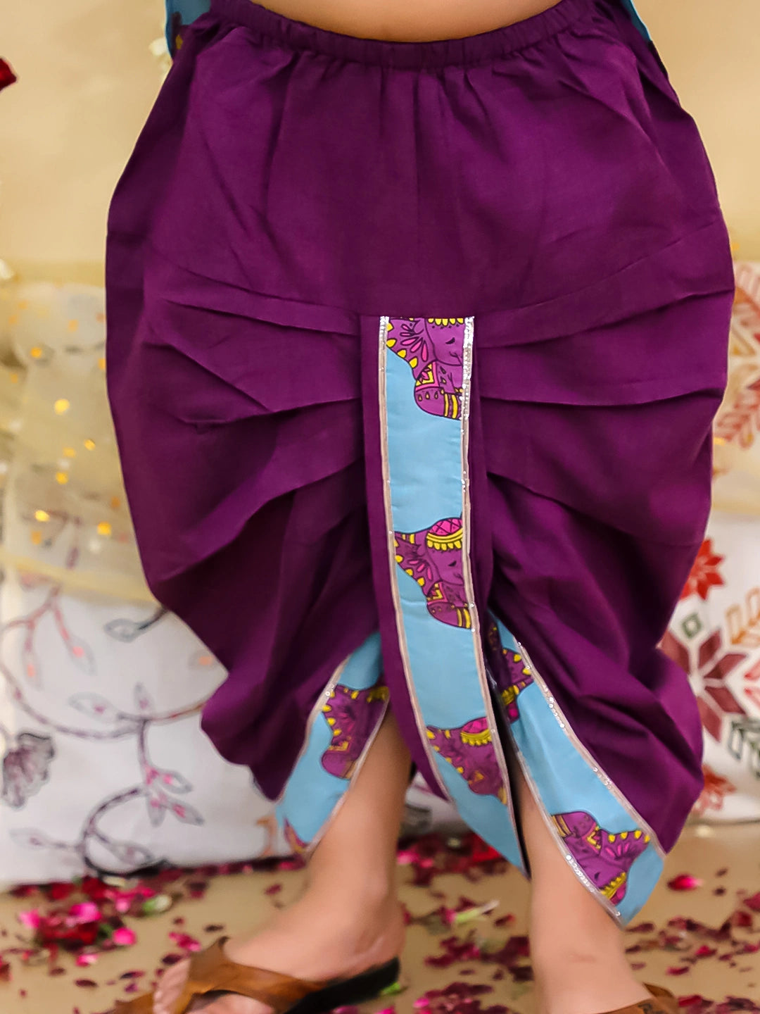 BownBee Elephant Embroidered Suit And Dhoti Kurta Sibling Set