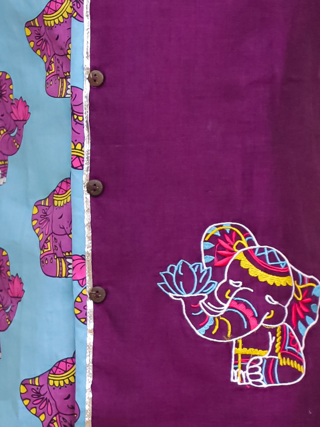 BownBee Elephant Embroidered Suit And Dhoti Kurta Sibling Set - Purple