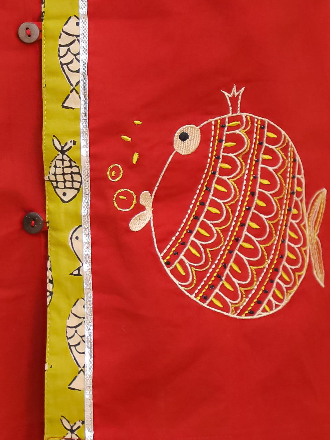BownBee Fish Embroidered Suit And Dhoti Kurta Sibling Set - Maroon