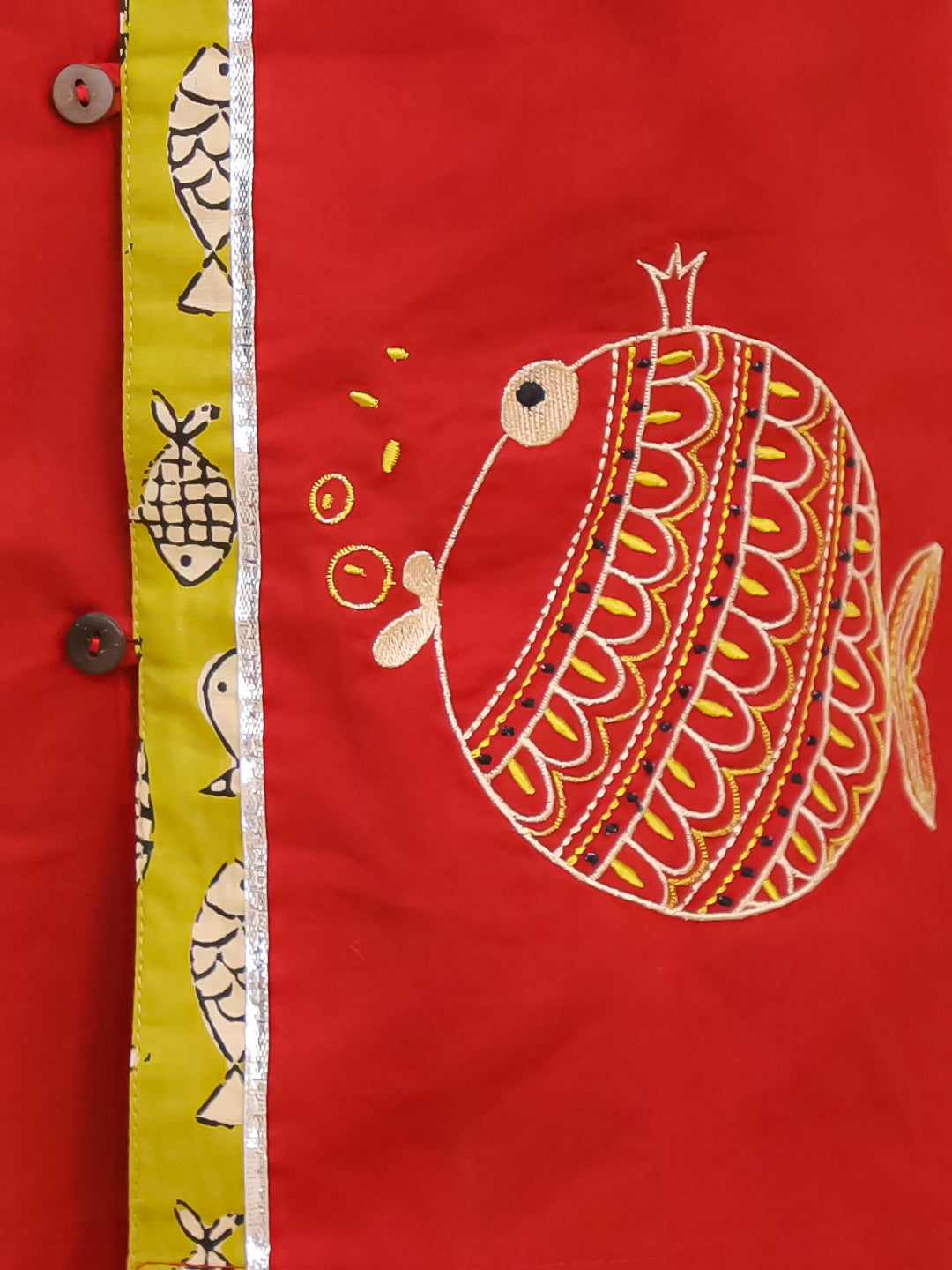 BownBee Fish Embroidered Suit And Dhoti Kurta Sibling Set - Maroon