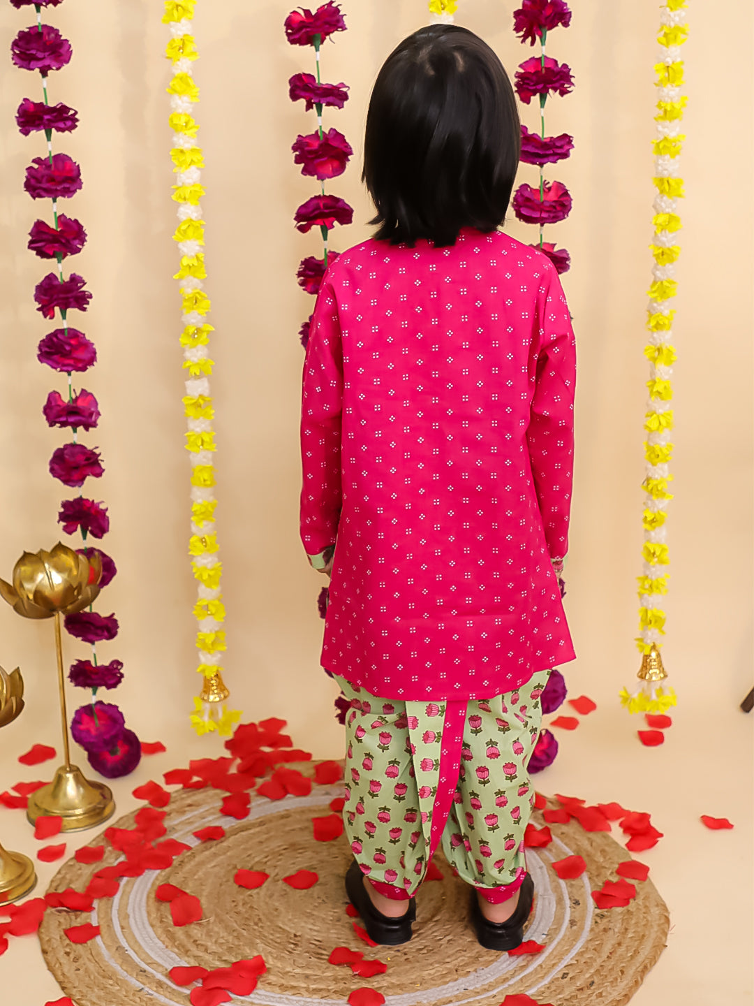 BownBee Pure Cotton Dhoti Kurta Set for Boys | Traditional Kids Ethnic Wear - Pink