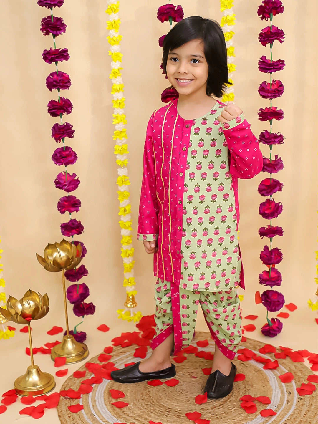 BownBee Festive Kurti Dhoti With Dhoti Kurta Sibling Set For Infants