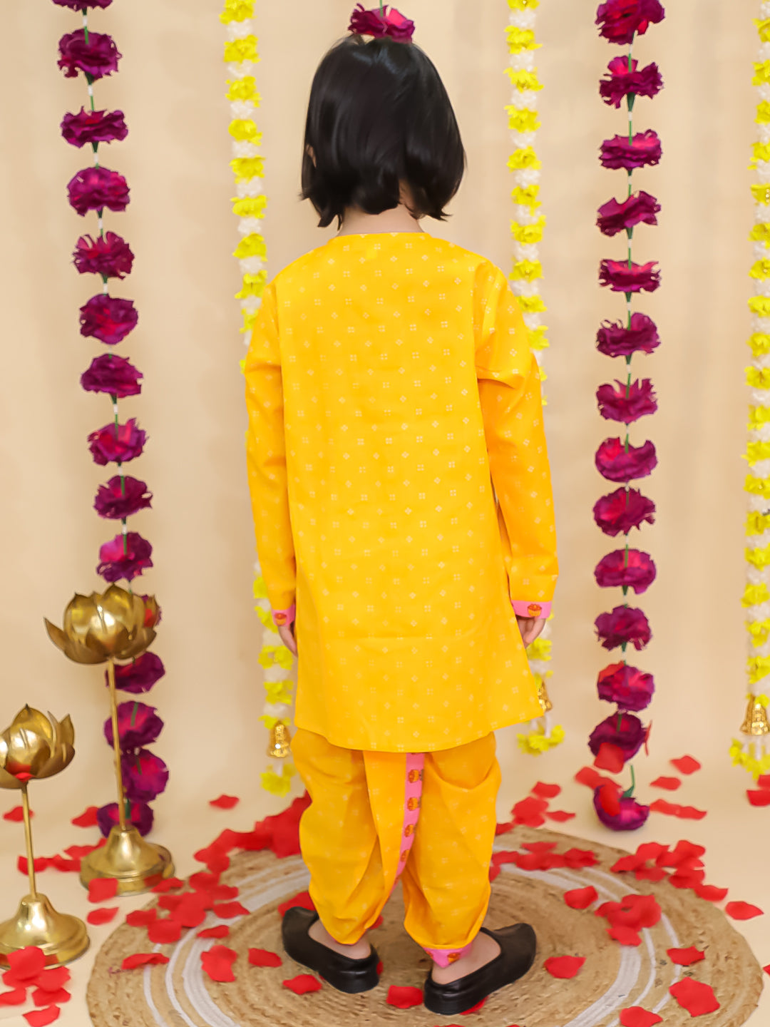 BownBee Pure Cotton Dhoti Kurta Set for Boys | Traditional Kids Ethnic Wear - Pink