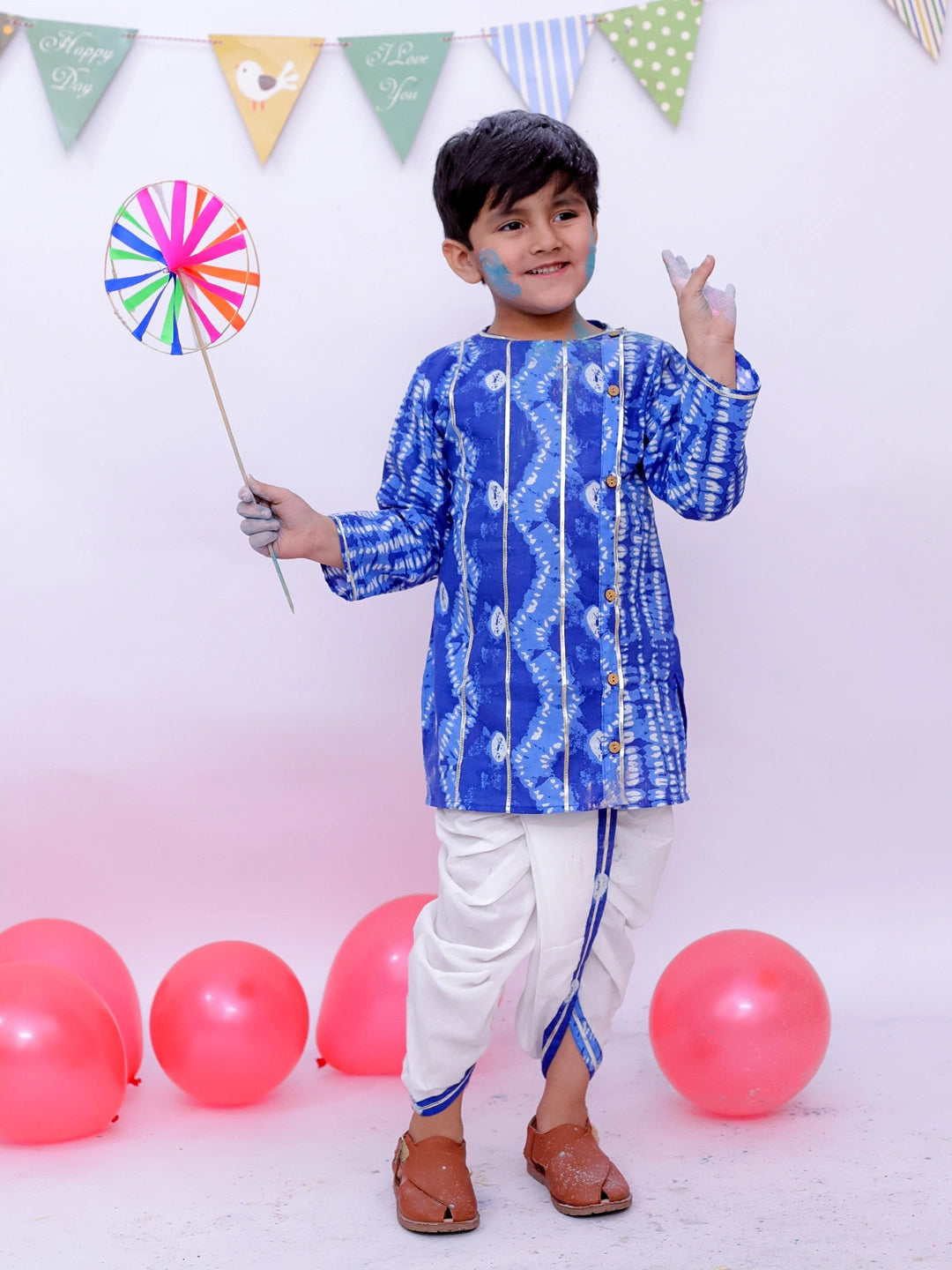 BownBee Ethnic Pure Cotton Tie & Dye  Dhoti Kurta Set For Boys