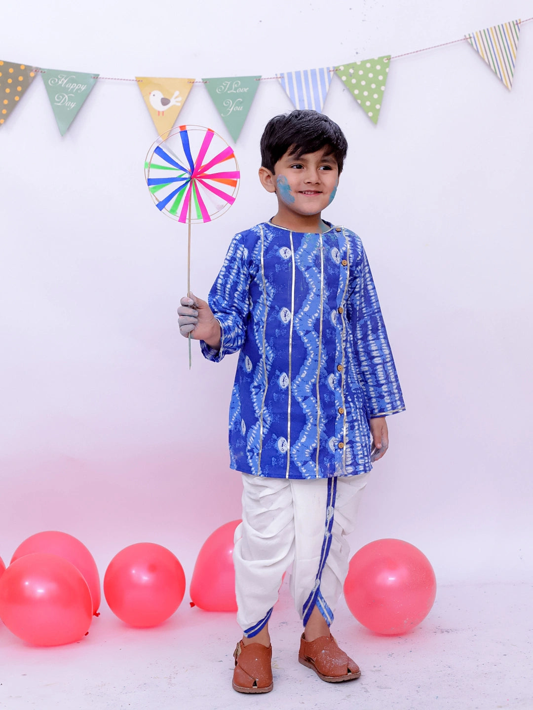 BownBee Ethnic Pure Cotton Tie & Dye  Dhoti Kurta Set For Boys