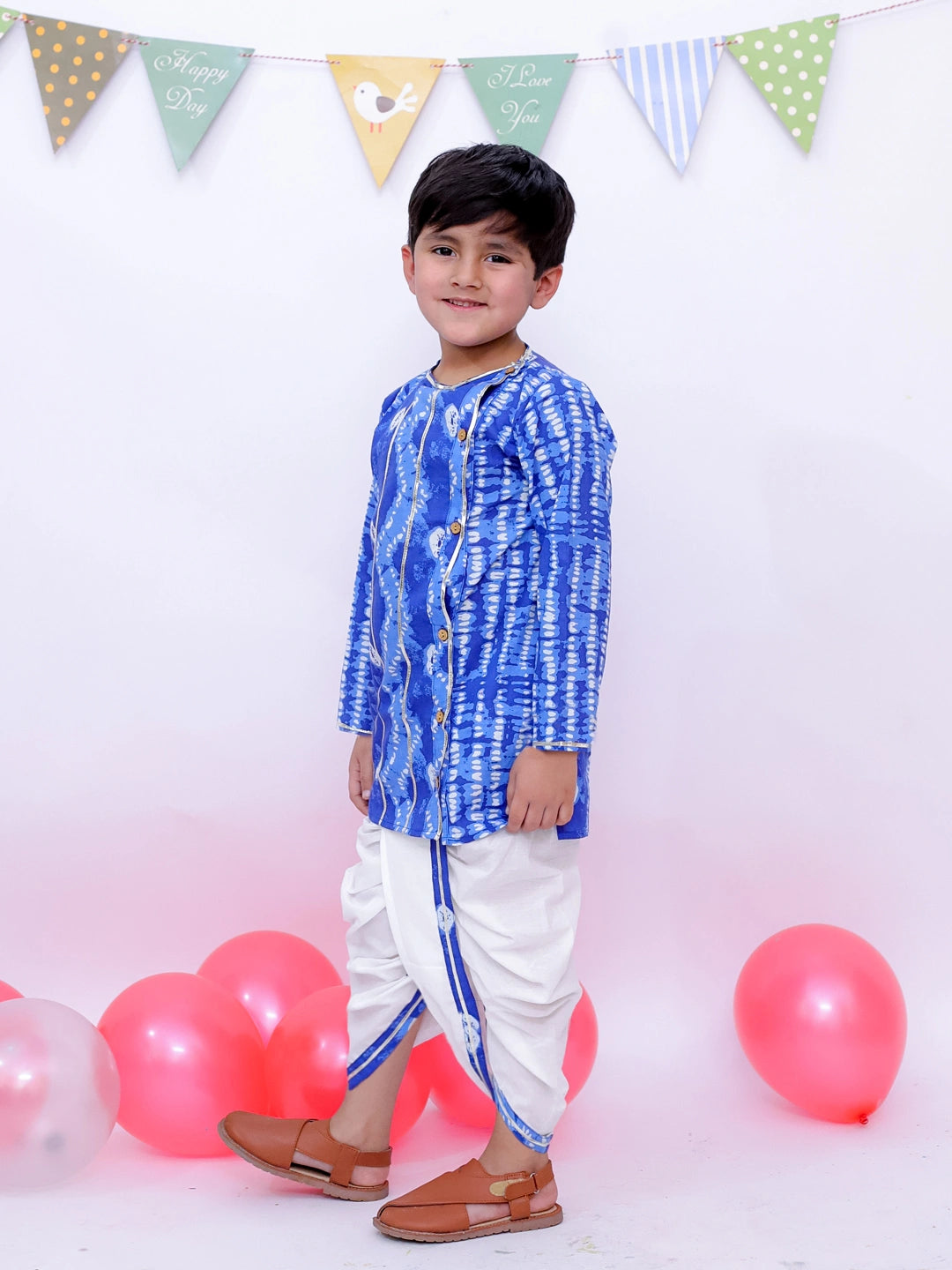 BownBee Ethnic Pure Cotton Tie & Dye  Dhoti Kurta Set For Boys