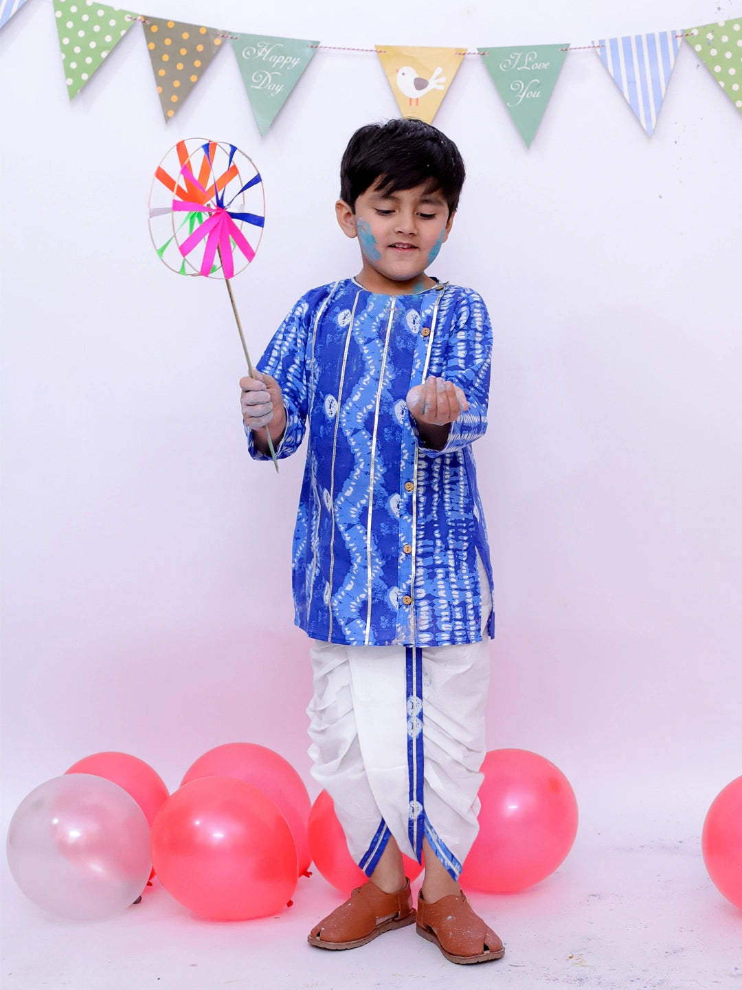 BownBee Ethnic Pure Cotton Tie & Dye  Dhoti Kurta Set For Boys