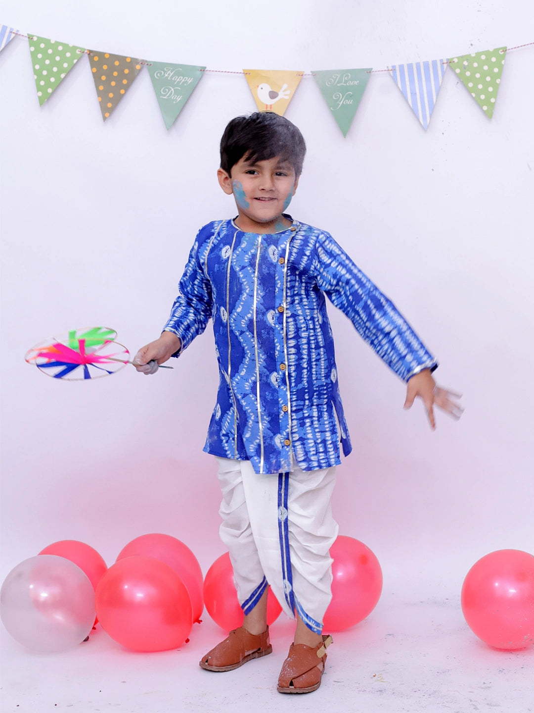 BownBee Ethnic Pure Cotton Tie & Dye  Dhoti Kurta Set For Boys